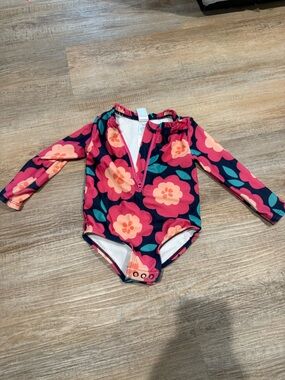 Carter's Navy Long-Sleeve Floral Zip Front Rashguard - Pink Coral
